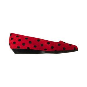 Vintage Perry Ellis Red with Black Polka Dots Suede Flats.  Size 8B
